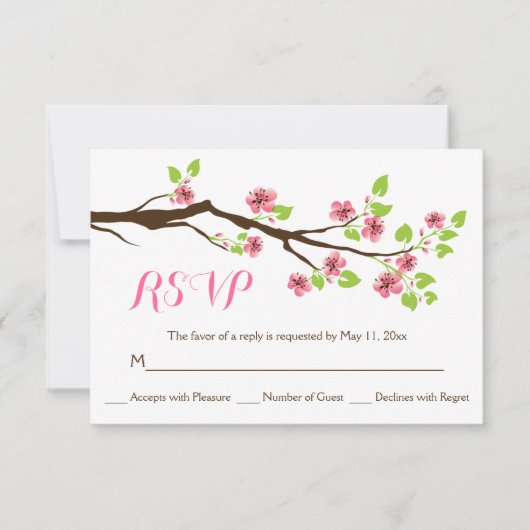 Roze kersenbloesem lente bruiloft RSVP Kaartje (Voorkant)