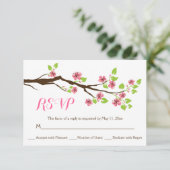 Roze kersenbloesem lente bruiloft RSVP Kaartje (Staand voorkant)