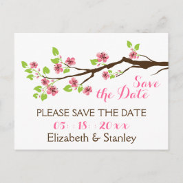 Roze kersenbloesem lente bruiloft Save the Date Aankondigingskaart