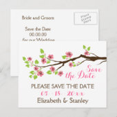 Roze kersenbloesem lente bruiloft Save the Date Aankondigingskaart (Voorkant / Achterkant)