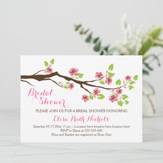 Roze kersenbloesem lente bruiloft vrijgezellenfees kaart (Staand voorkant)