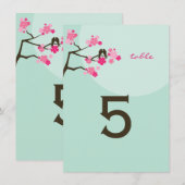 Roze Kersenbloesem Liefdesvogels Tafelnummer (Voorkant / Achterkant)