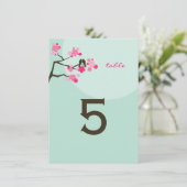 Roze Kersenbloesem Liefdesvogels Tafelnummer (Staand voorkant)