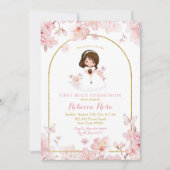 Roze Kersenbloesem Meisje Eerste Heilige Communie Kaart (Voorkant)