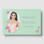 Roze Kersenbloesem Mint Groen Gepersonaliseerde Fo Gastenboek (Voorkant)