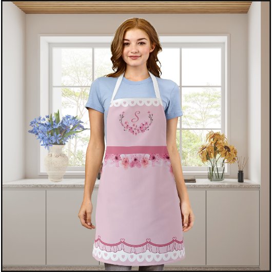 Roze Kersenbloesem Monogram Schort