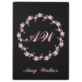 Roze Kersenbloesem Monogram Vrouwelijke Bloemenkoo Klembord (Achterkant)