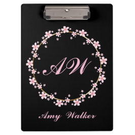 Roze Kersenbloesem Monogram Vrouwelijke Bloemenkoo Klembord