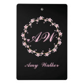 Roze Kersenbloesem Monogram Vrouwelijke Bloemenkoo Mini Klembord (Achterkant)