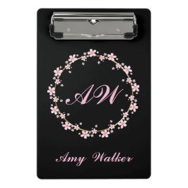 Roze Kersenbloesem Monogram Vrouwelijke Bloemenkoo Mini Klembord