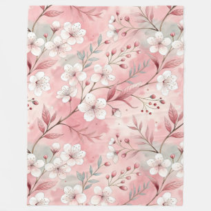 Roze kersenbloesem motief fleece deken