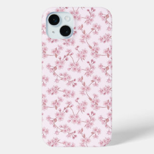 Roze Kersenbloesem Naadloos Bloempatroon iPhone 15 Mini Hoesje