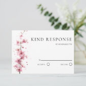 Roze Kersenbloesem QR Code Huwelijk RSVP Kaartje (Staand voorkant)