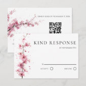 Roze Kersenbloesem QR Code Huwelijk RSVP Kaartje (Voorkant / Achterkant)