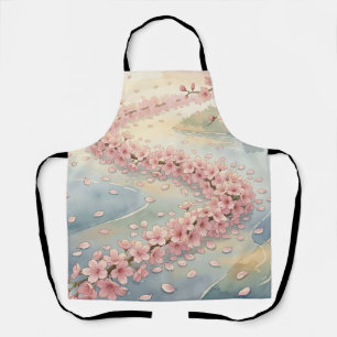 Roze Kersenbloesem Rivier Watercolorscene Schort