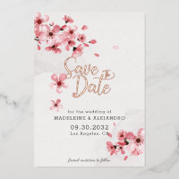 Roze kersenbloesem romantische trouwdatum Save the
