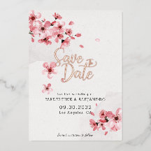 Roze kersenbloesem romantische trouwdatum Save the
