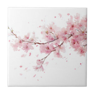 Roze Kersenbloesem Sakura Aquarel Bloemig Tegeltje