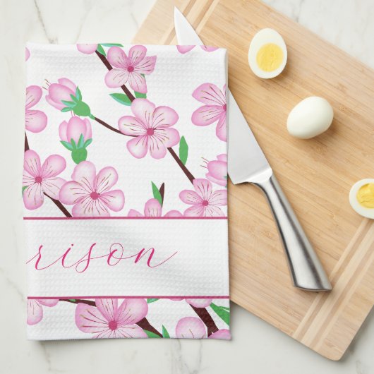 Roze kersenbloesem sakura bloem theedoek (Quarter Fold)