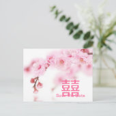 roze kersenbloesem sakura bruiloft aankondigingskaart (Staand voorkant)