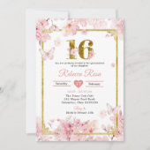 Roze Kersenbloesem Sakura Gold Quinceañera Kaart (Voorkant)
