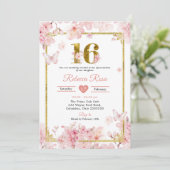 Roze Kersenbloesem Sakura Gold Quinceañera Kaart (Staand voorkant)