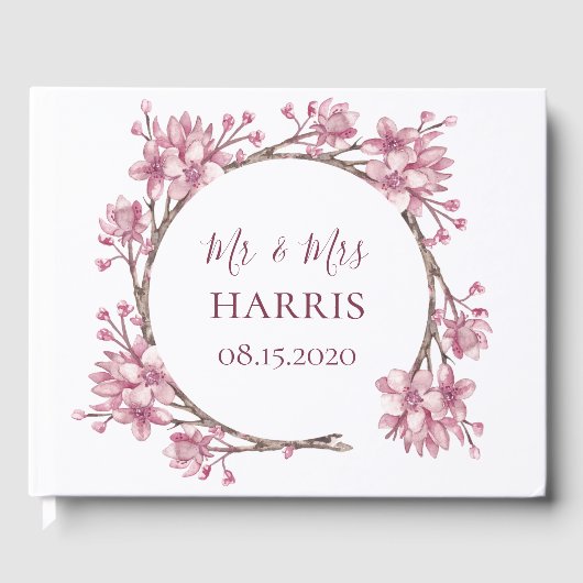 Roze kersenbloesem / sakura. Lente bloemenbruiloft Gastenboek (Voorkant)