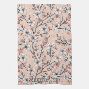 Roze Kersenbloesem Sakura Patroon op Roze (1) Theedoek