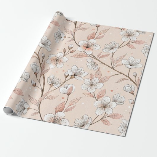 Roze Kersenbloesem Sakura Patroon op Roze (2) Cadeaupapier (Uitgerold)