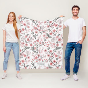 Roze Kersenbloesem Sakura Patroon op Wit (1) Fleece Deken