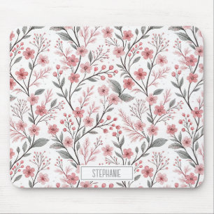 Roze Kersenbloesem Sakura Patroon op Wit (1) Muismat
