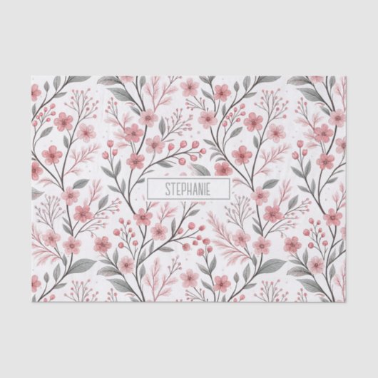 Roze Kersenbloesem Sakura Patroon op Wit (1) Tissuepapier (Voorkant)