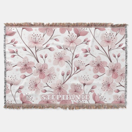 Roze Kersenbloesem Sakura Patroon op Wit (2) Deken (Voorkant)