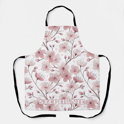 Roze Kersenbloesem Sakura Patroon op Wit (2) Schort (Voorkant)
