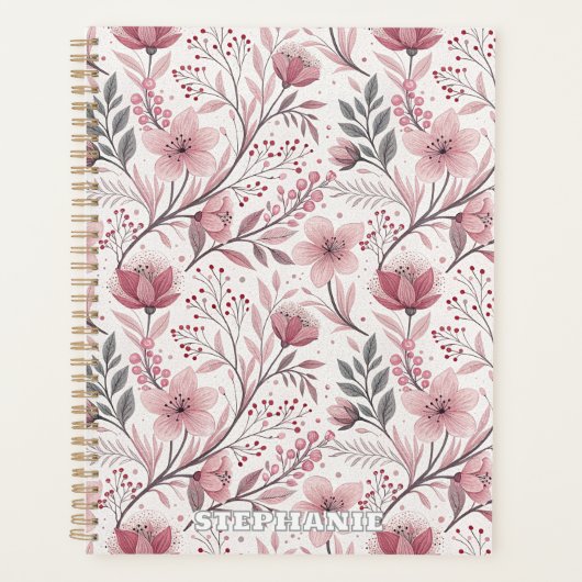 Roze Kersenbloesem Sakura Patroon op Wit (3) Planner (Voorkant)