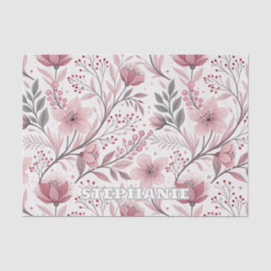 Roze Kersenbloesem Sakura Patroon op Wit (3) Tissuepapier