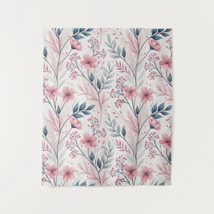 Roze Kersenbloesem Sakura Patroon op Wit (4) Wandkleed