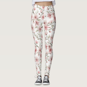 Roze Kersenbloesem Sakura Patroon op Wit (5) Leggings