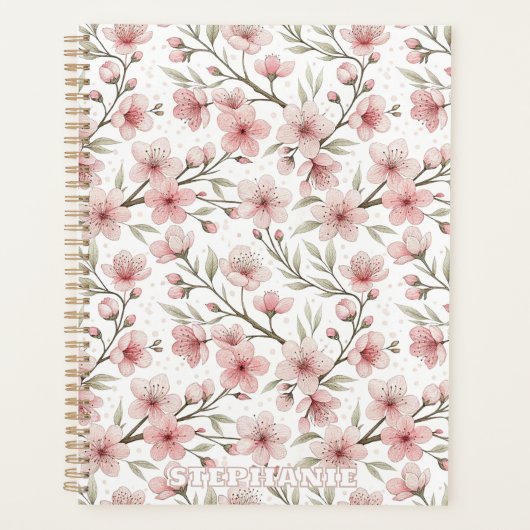 Roze Kersenbloesem Sakura Patroon op Wit (5) Planner (Voorkant)