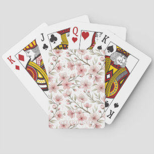 Roze Kersenbloesem Sakura Patroon op Wit (5) Pokerkaarten