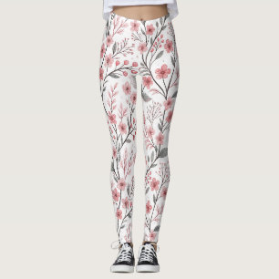 Roze Kersenbloesem Sakura Patroon op Wit Leggings
