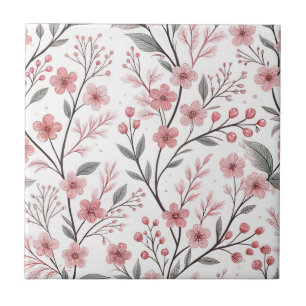 Roze Kersenbloesem Sakura Patroon op Wit Tegeltje