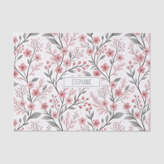 Roze Kersenbloesem Sakura Patroon op Wit Tissuepapier (Voorkant)