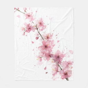Roze Kersenbloesem Sakura Waterverf Bloem Boho Fleece Deken