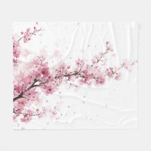 Roze Kersenbloesem Sakura Waterverf Bloem Boho Fleece Deken (Voorkant (Horizontaal))