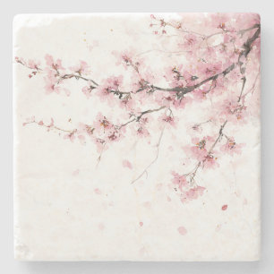 Roze Kersenbloesem Sakura Waterverf Bloem Boho Stenen Onderzetter