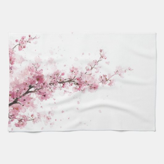 Roze Kersenbloesem Sakura Waterverf Bloem Boho Theedoek (Horizontaal)