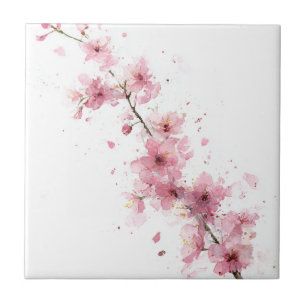 Roze Kersenbloesem Sakura Waterverf Bloemstuk Tegeltje