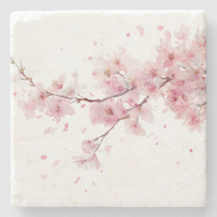 Roze Kersenbloesem Sakura Waterverf Florale Boho Stenen Onderzetter
