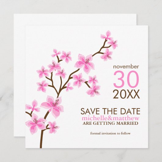 Roze Kersenbloesem Save the Date Aankondigingen (Voorkant / Achterkant)